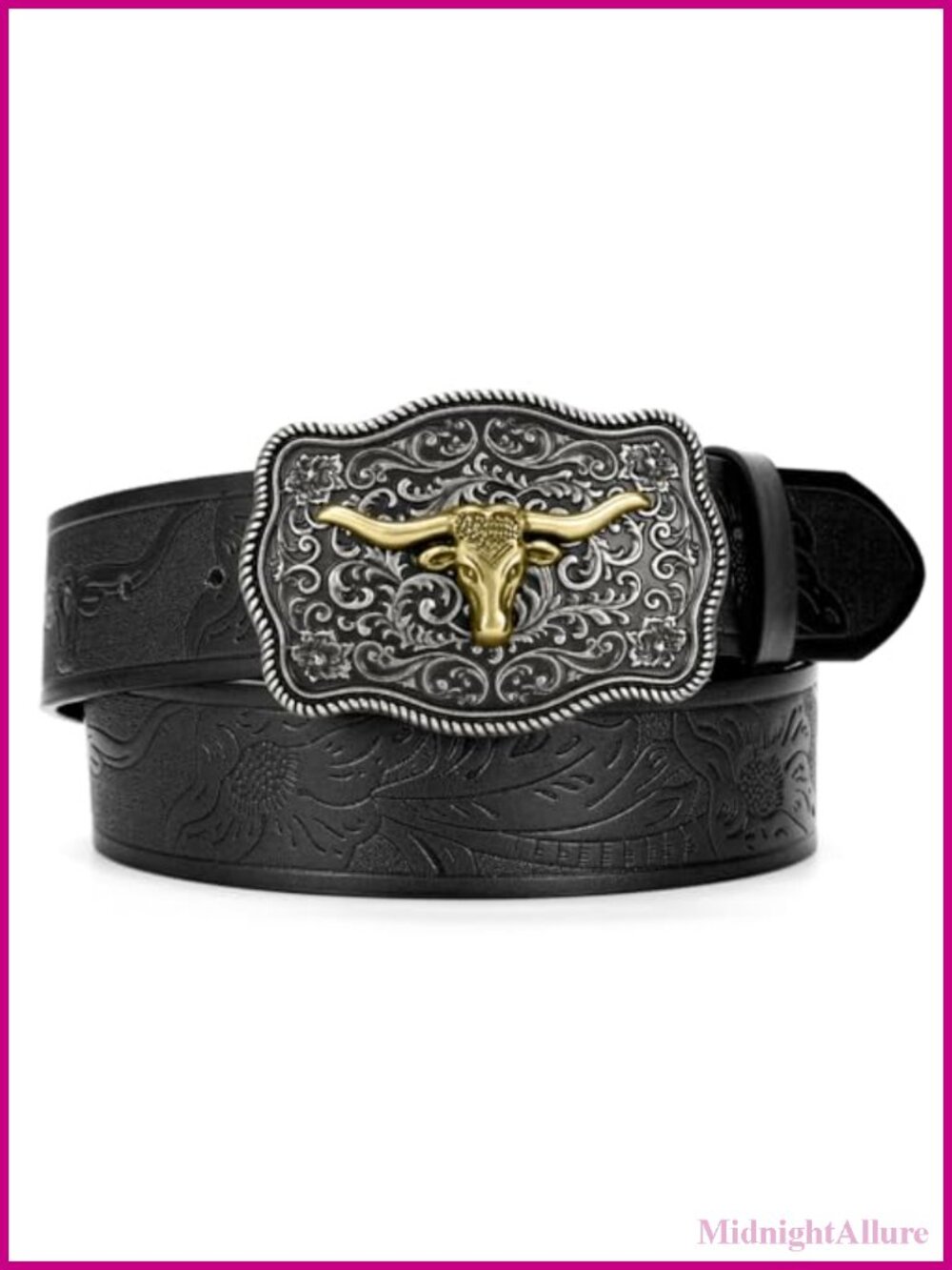 Western Leather Belt Cowboy Cowgirl Longhorn Buckle Jeans Pants